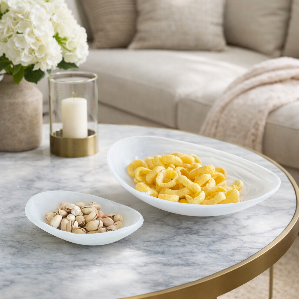 Resin White Swirl Oval Serving Dish