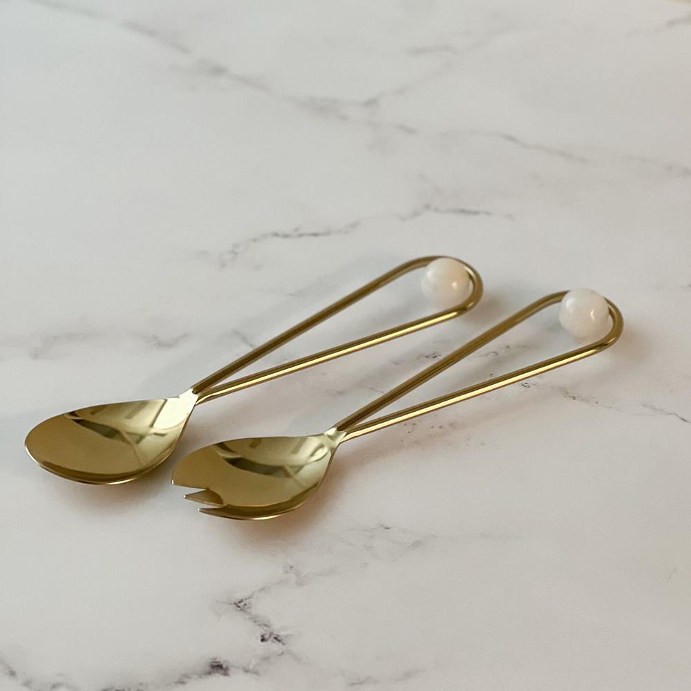 Gold Stainless Steel Salad Servers With Balls