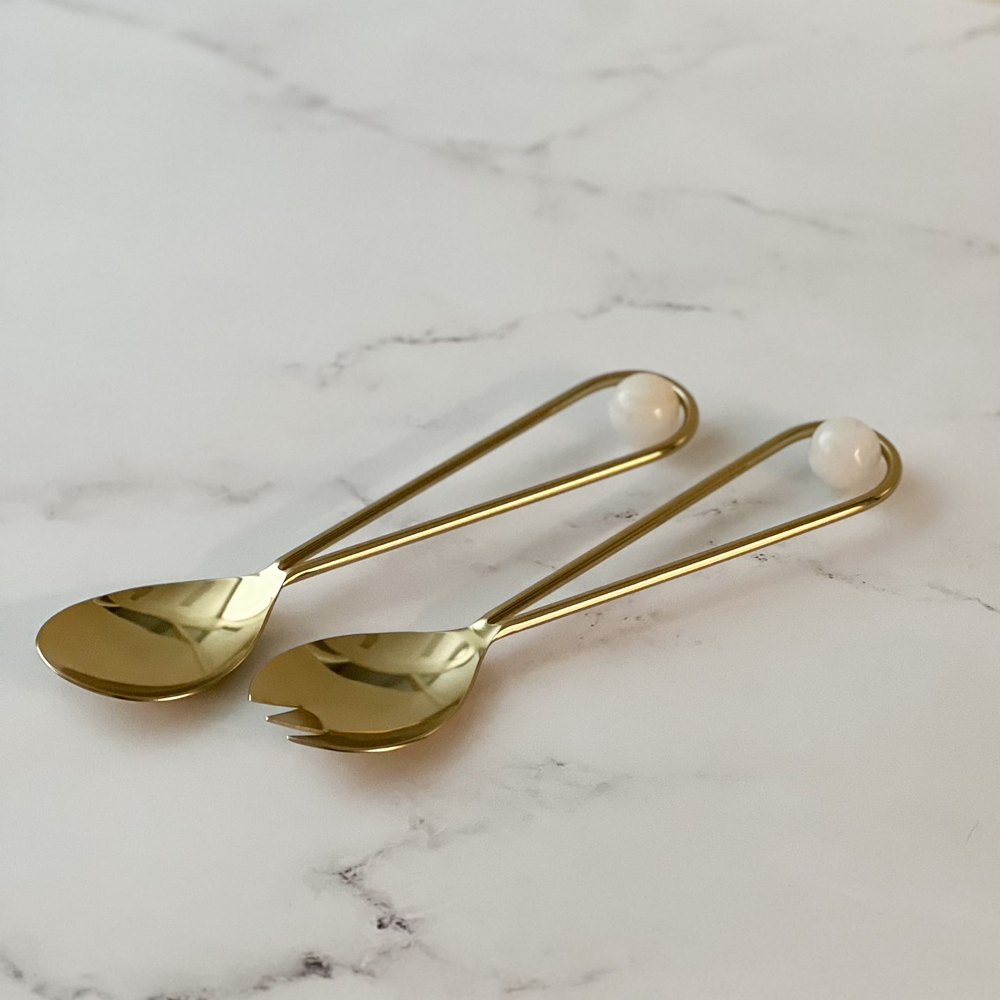 Gold Stainless Steel Salad Servers With Balls