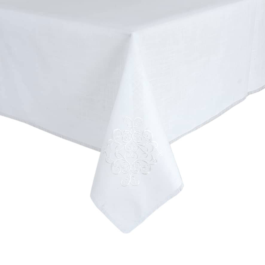 Whisper Weave Tablecloth With White Corner Design