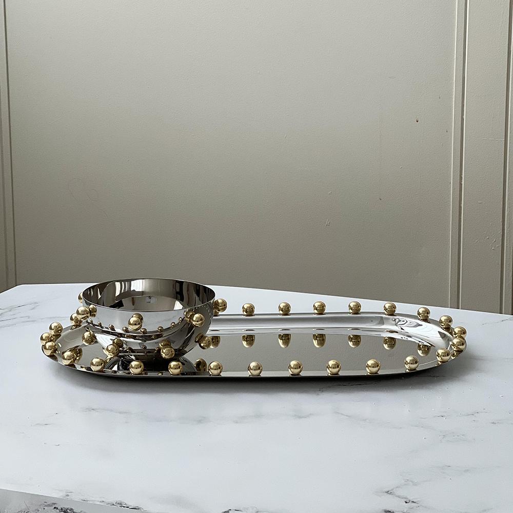 Stainless Steel Tray with Gold Balls
