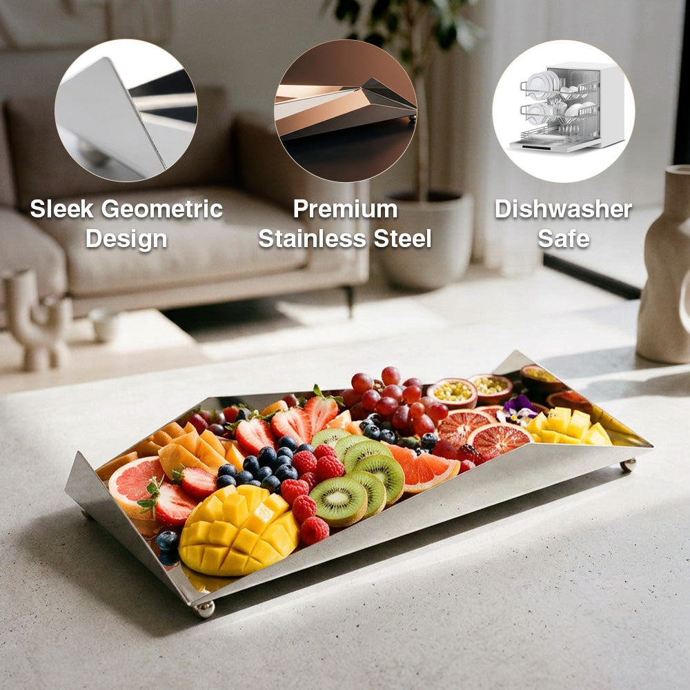 Sleek Geometric Stainless Steel Tray