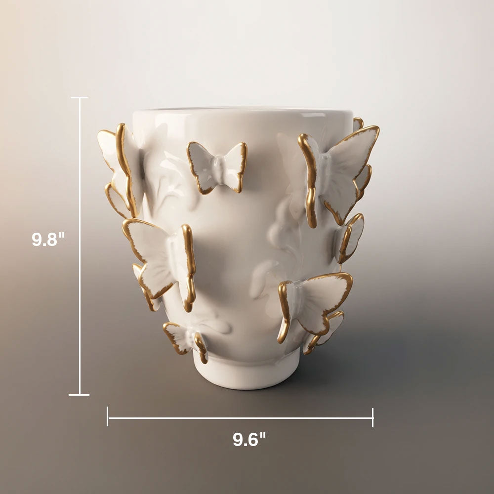 Porcelain Vase with Gold Accented Butterflies Large