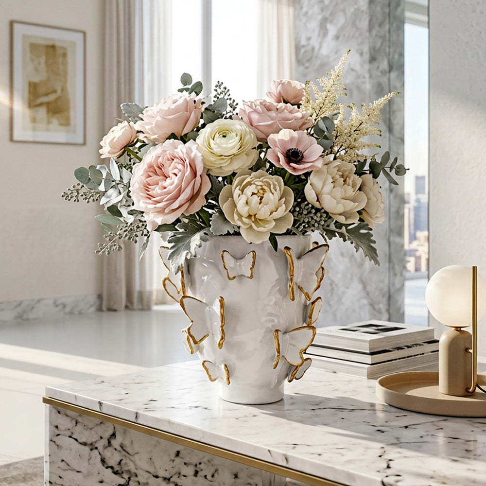 Porcelain Vase with Gold Accented Butterflies Large