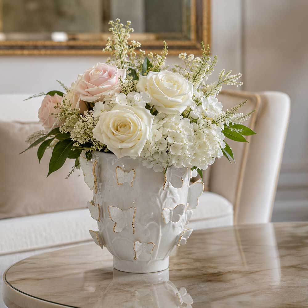 Porcelain Vase with Gold Accented Butterflies Large
