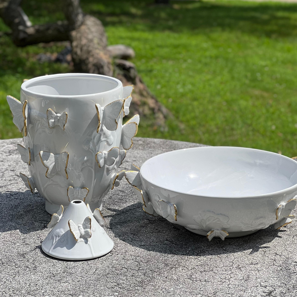 Ceramic Gold Accented Butterflies Decor Bowl