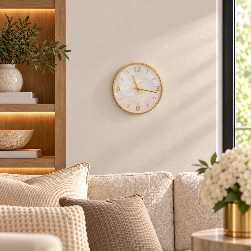 Resin Snow Drift Wall Clock with Gold Rim