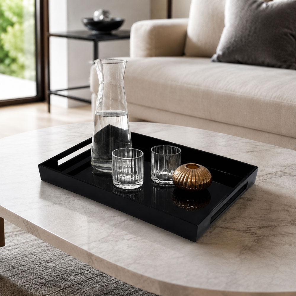 Black Rectangle Lacquered Wood Tray