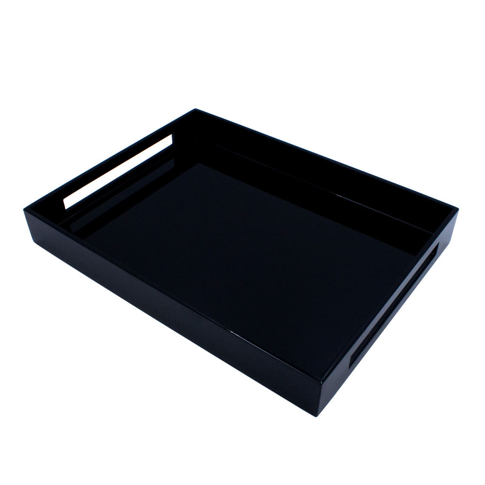 Black Rectangle Lacquered Wood Tray