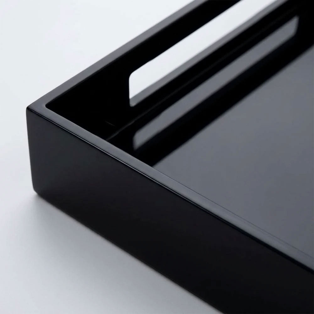 Black Rectangle Lacquered Wood Tray