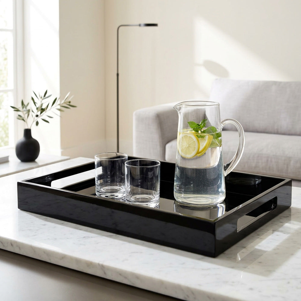 Black Rectangle Lacquered Wood Tray