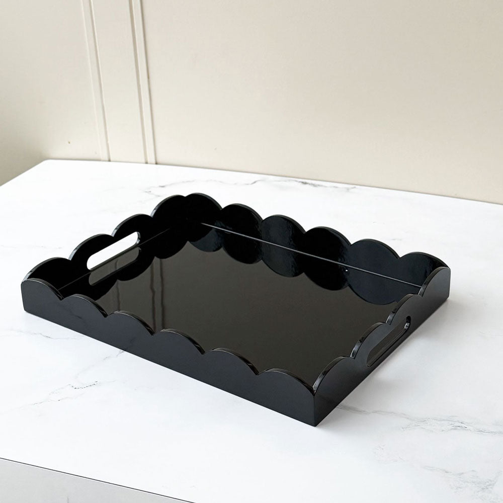 Scalloped Edge Rectangle Lacquer Serving Tray