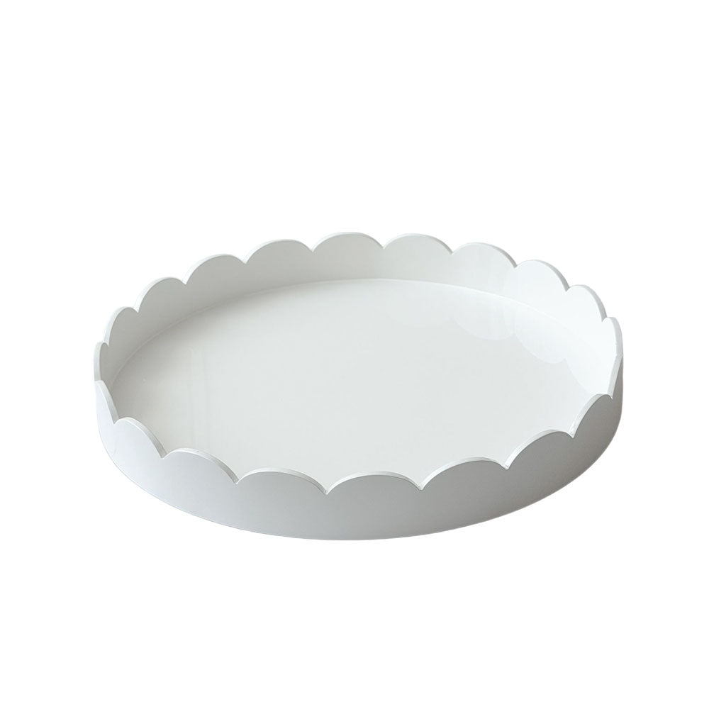 White Scalloped Edge Round Lacquer Tray