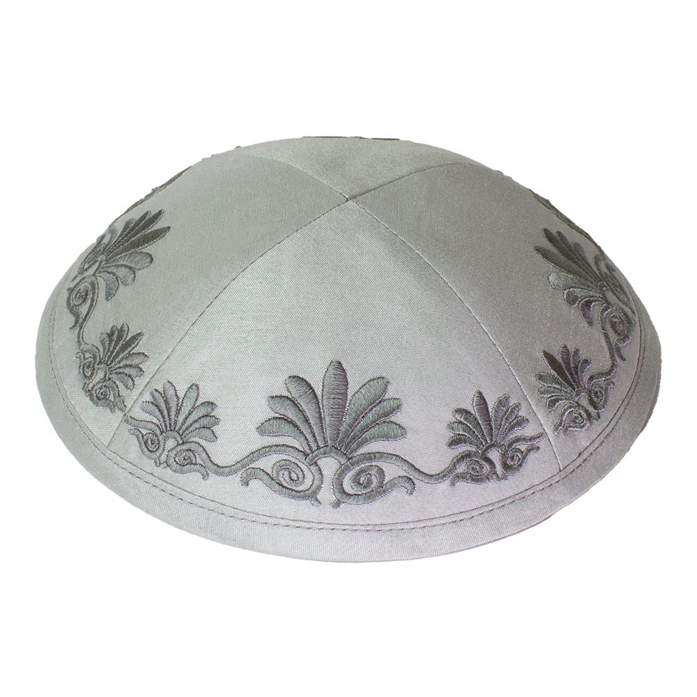 Kippah Light Gray Raw Silk