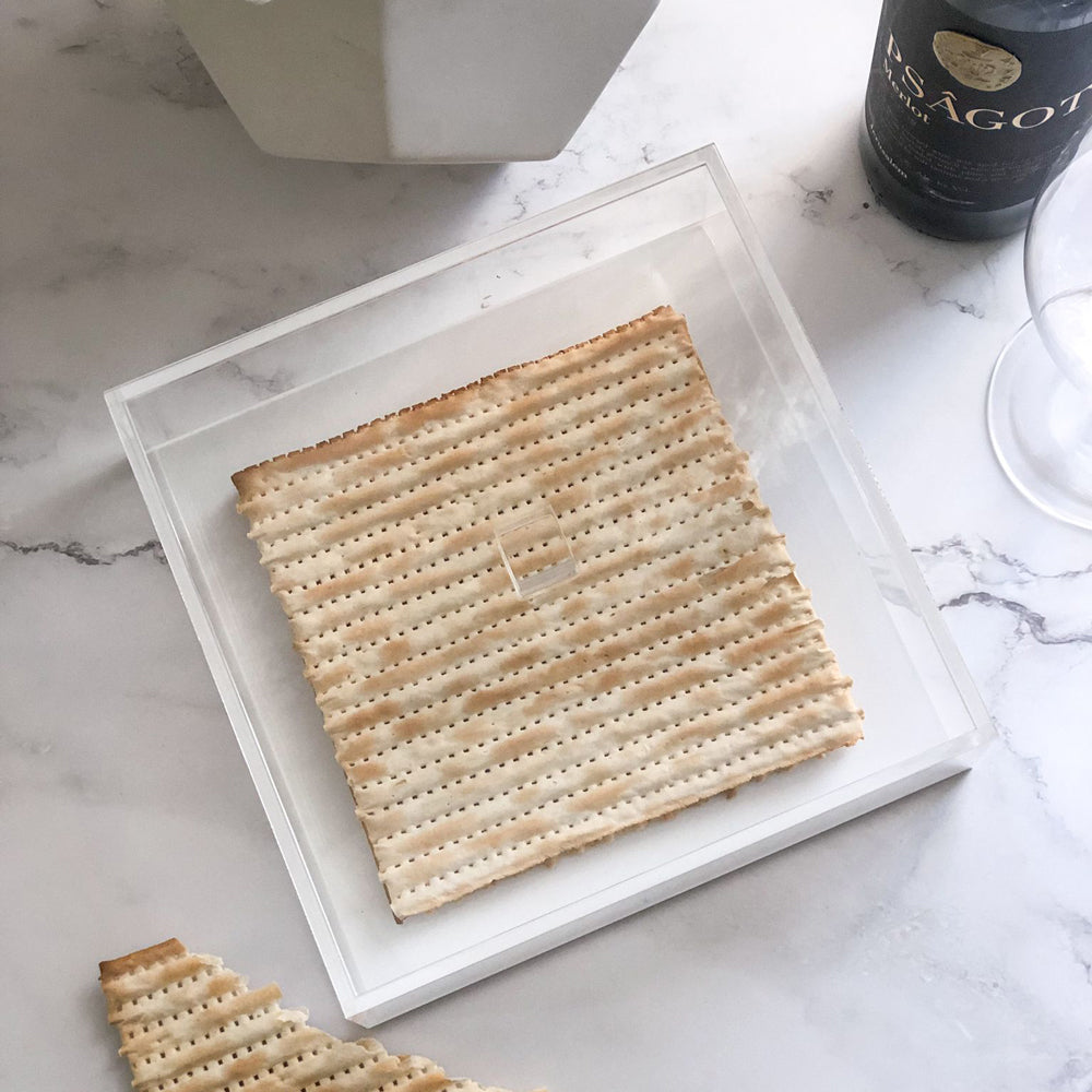 Lucite Box with White Base and Clear Lid - for Square Matzos