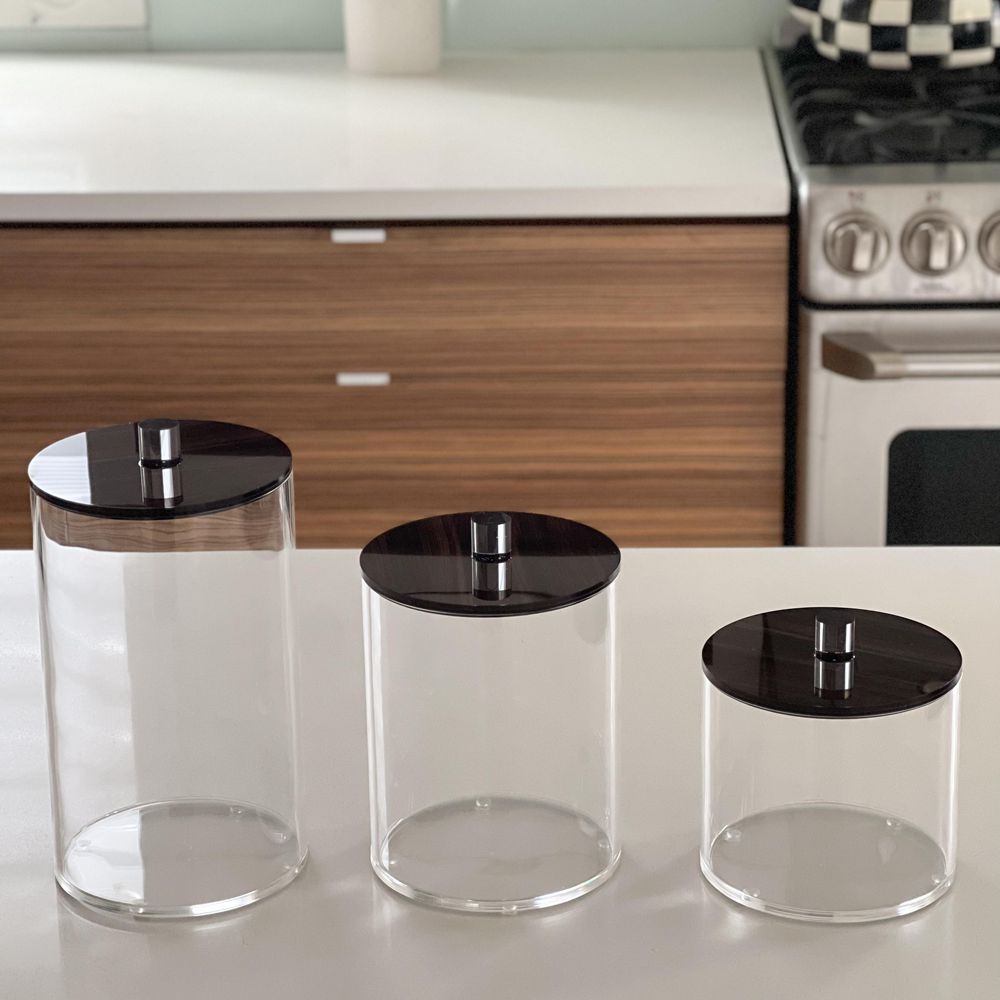 Lucite Cookie Jars with Wood Look LIds