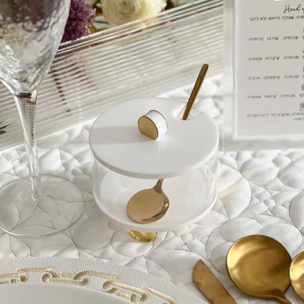 Lucite Honey Dish with Gold Legs