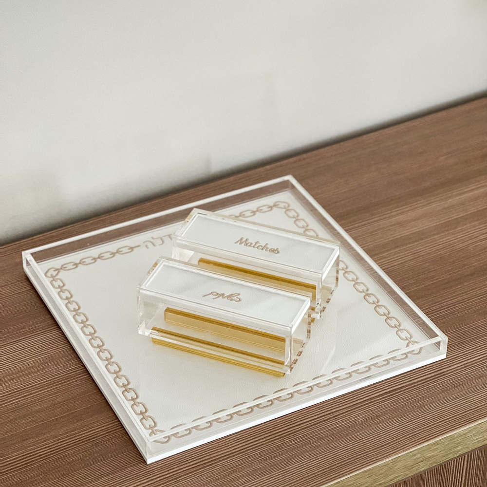 Lucite & Leatherette Matches Box