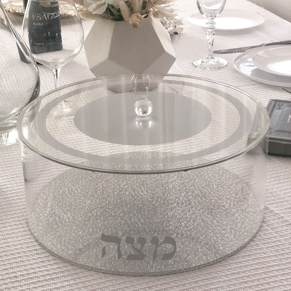 Lucite Matzah Box Silver Classic Design