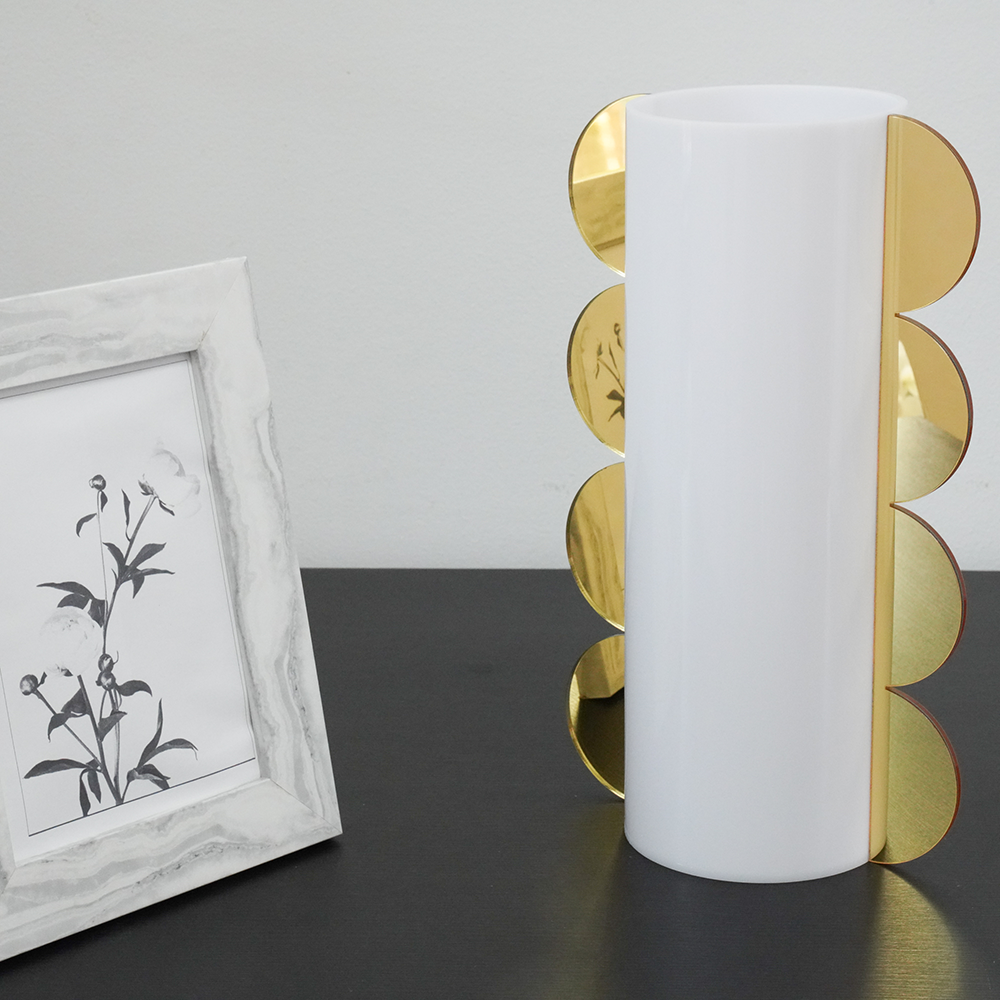 Lucite Mirror Accented Vase