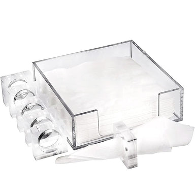 Lucite Napkin Holder Set with 6 Napkin Rings