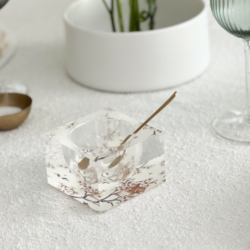 Lucite Toile Design Square Honey Dish