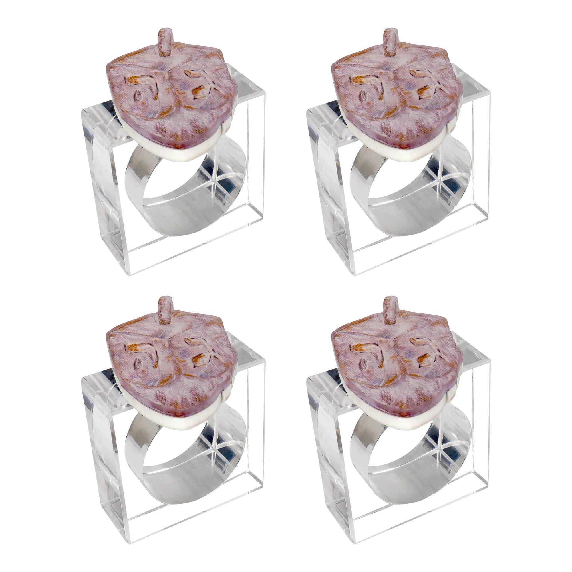 Lucite Yom Tov Napkin Ring Set