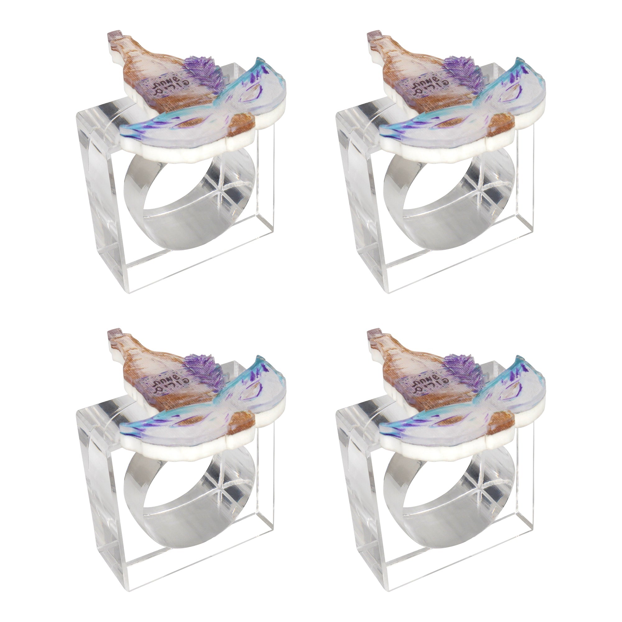 Lucite Yom Tov Napkin Ring Set