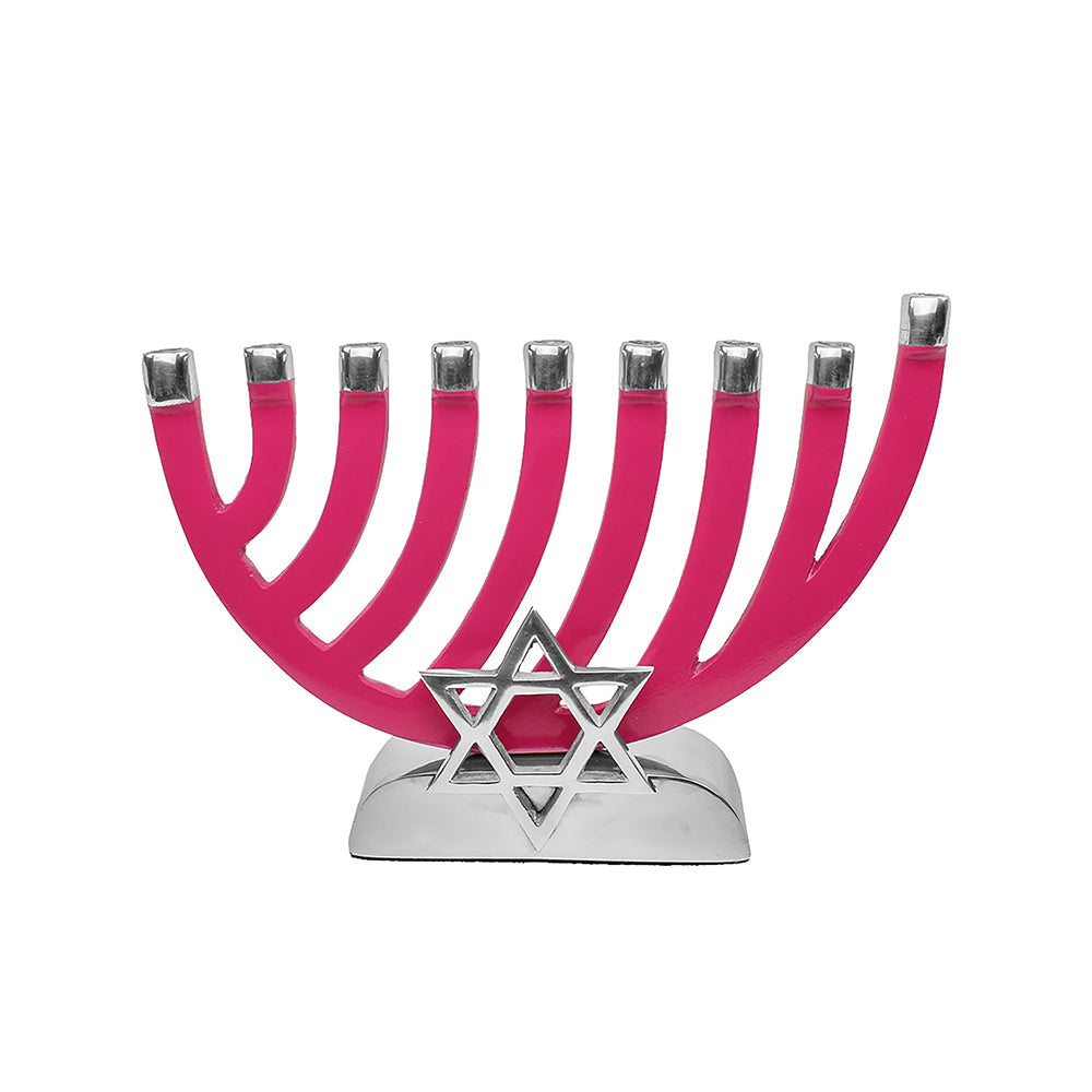 Metal Candle Menorah Polished with Star of David