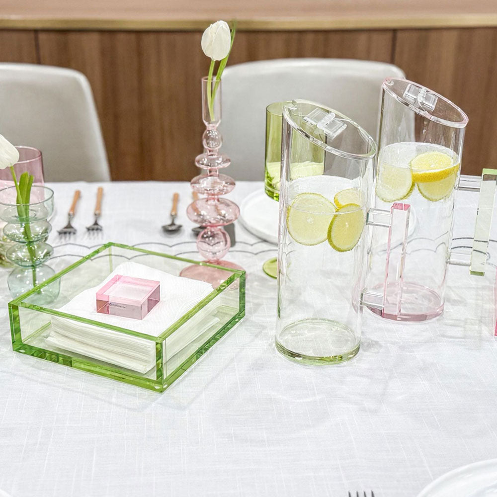 Pink Lucite Pitcher with Green Handle