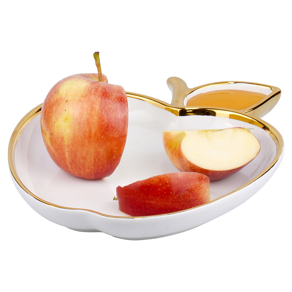 Porcelain Apple Shaped Dish with Gold Trim