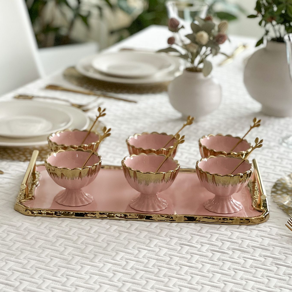 Porcelain Dessert Mugs with Tray