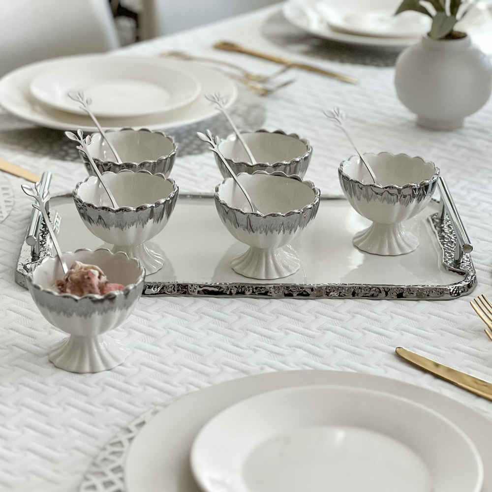 Porcelain Dessert Mugs with Tray