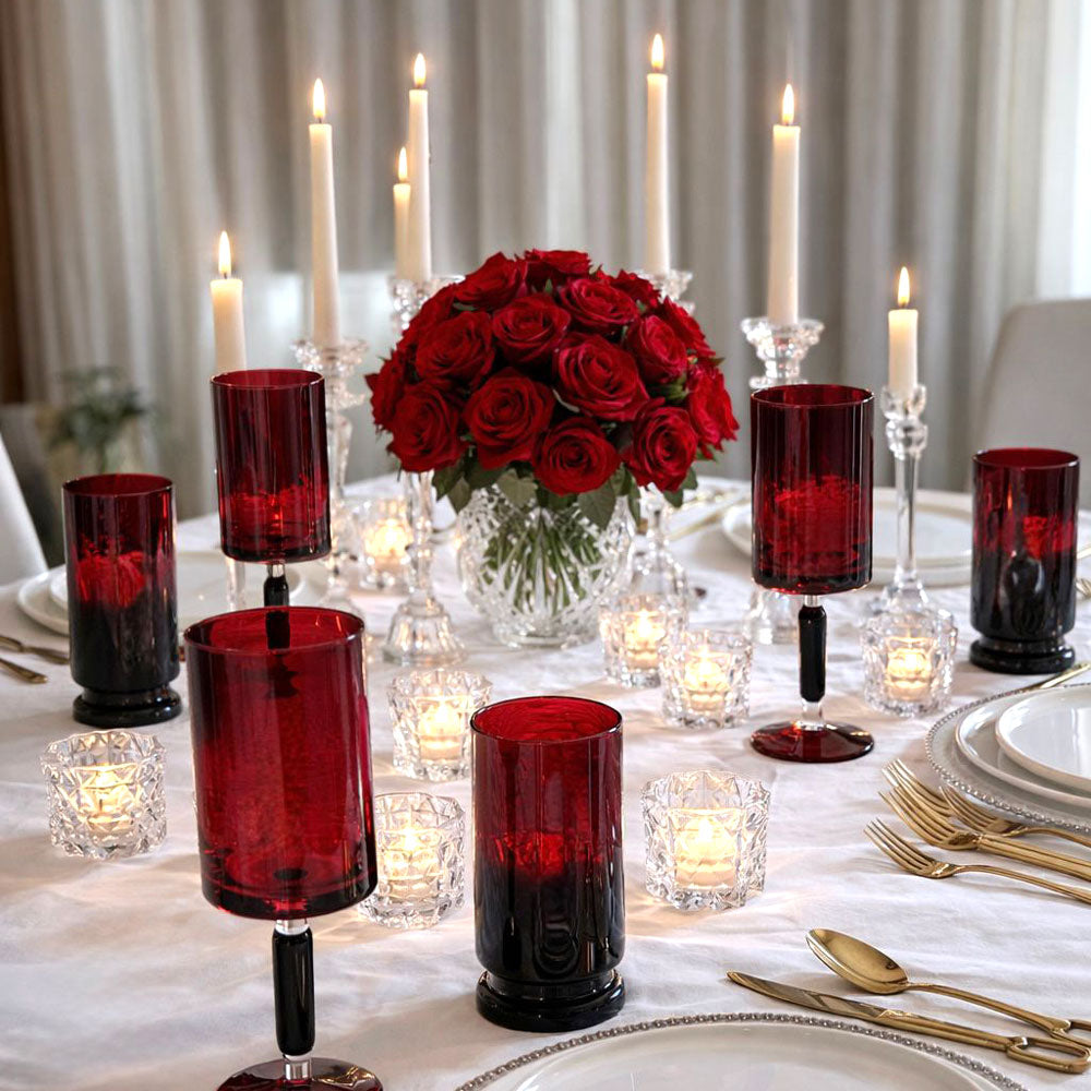 Red & Black Stem Wine Glasses 6pk