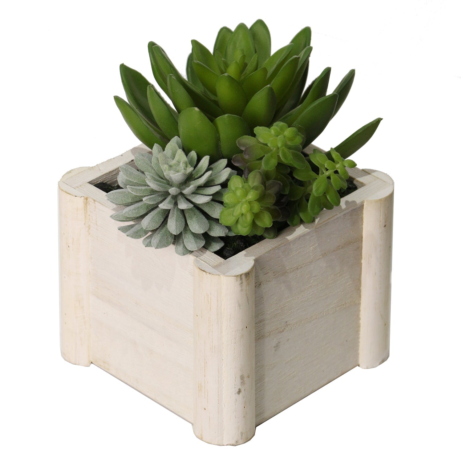 Green Fusion Lifelike Plant in Rustic Wooden Pot