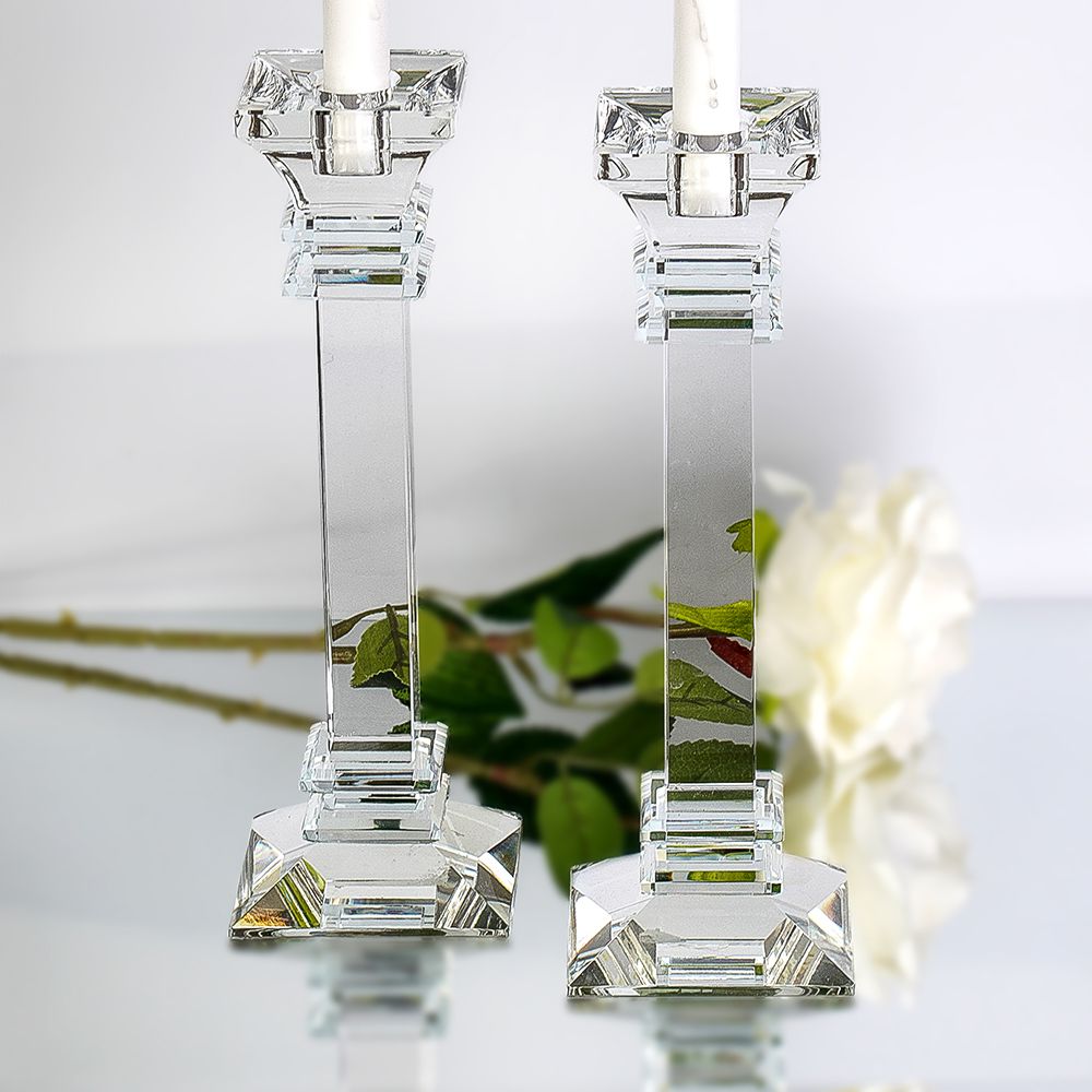 Set of Two Crystal Taper Candlesticks