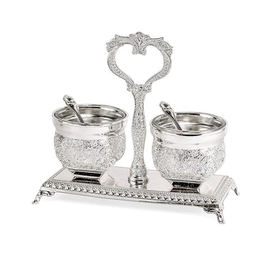 Silver Plated Double Salt Holder Filigree Design