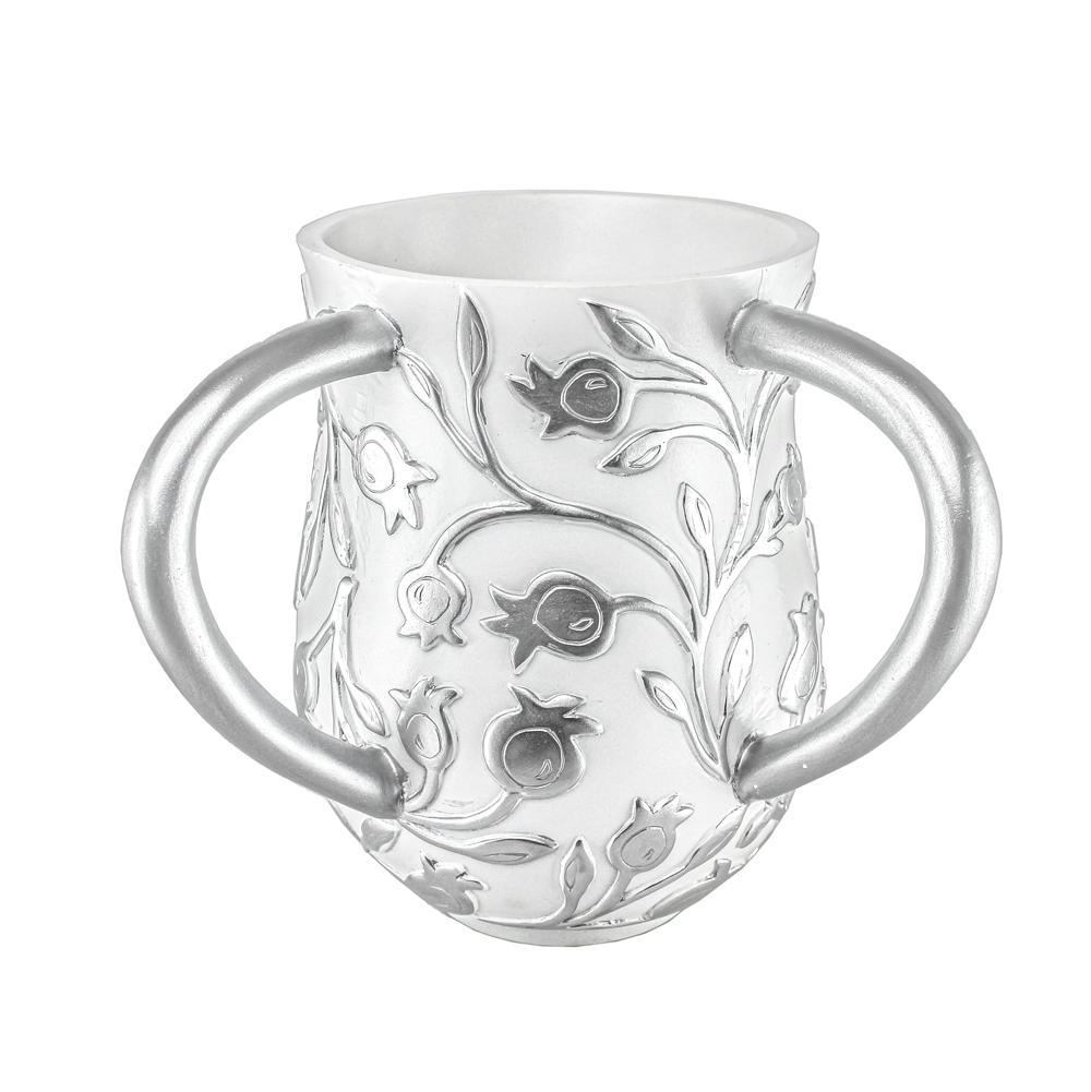 Silver White Pomegranate Design Wash Cup