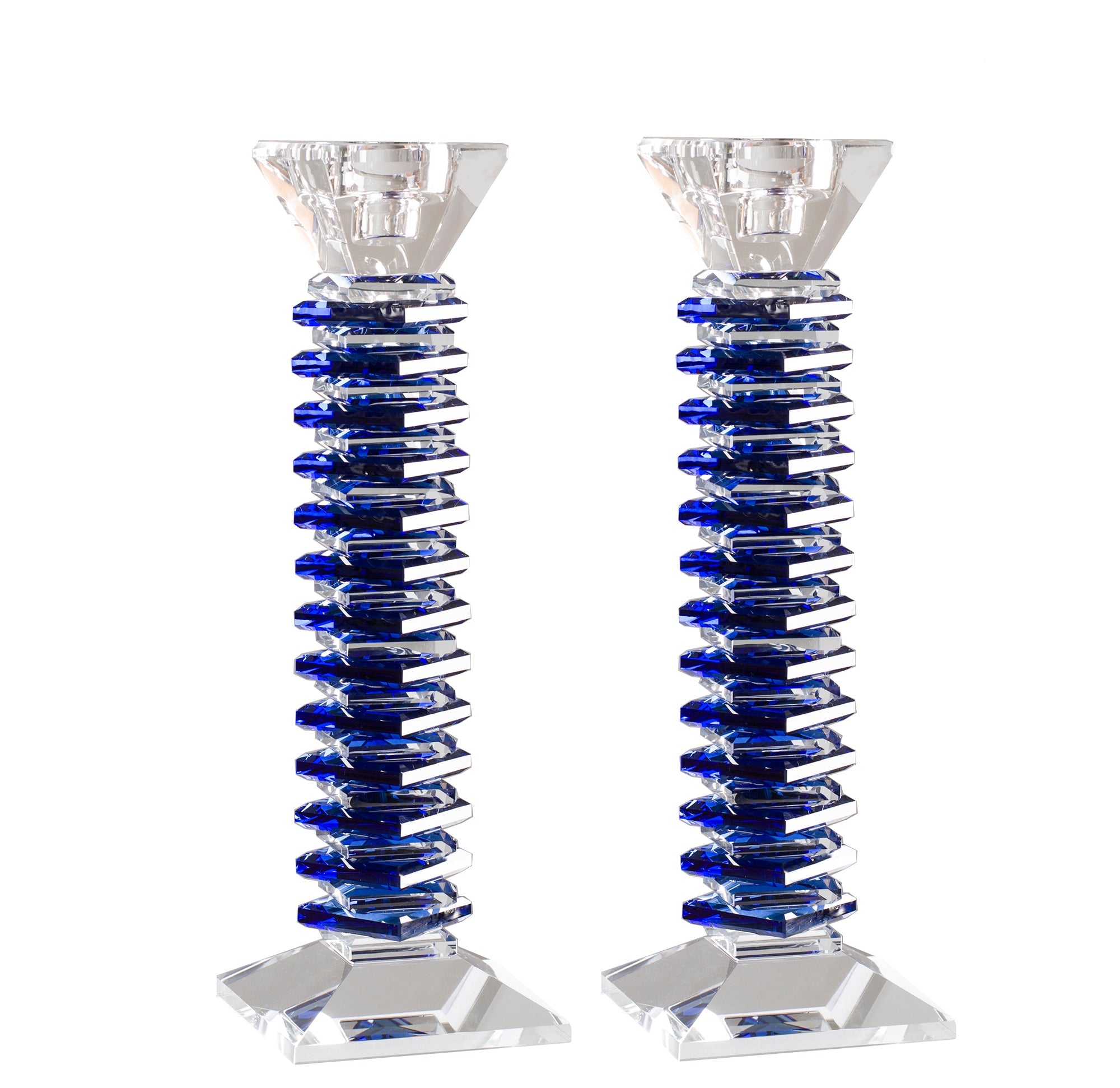 Stacked Design Crystal Candlesticks Set