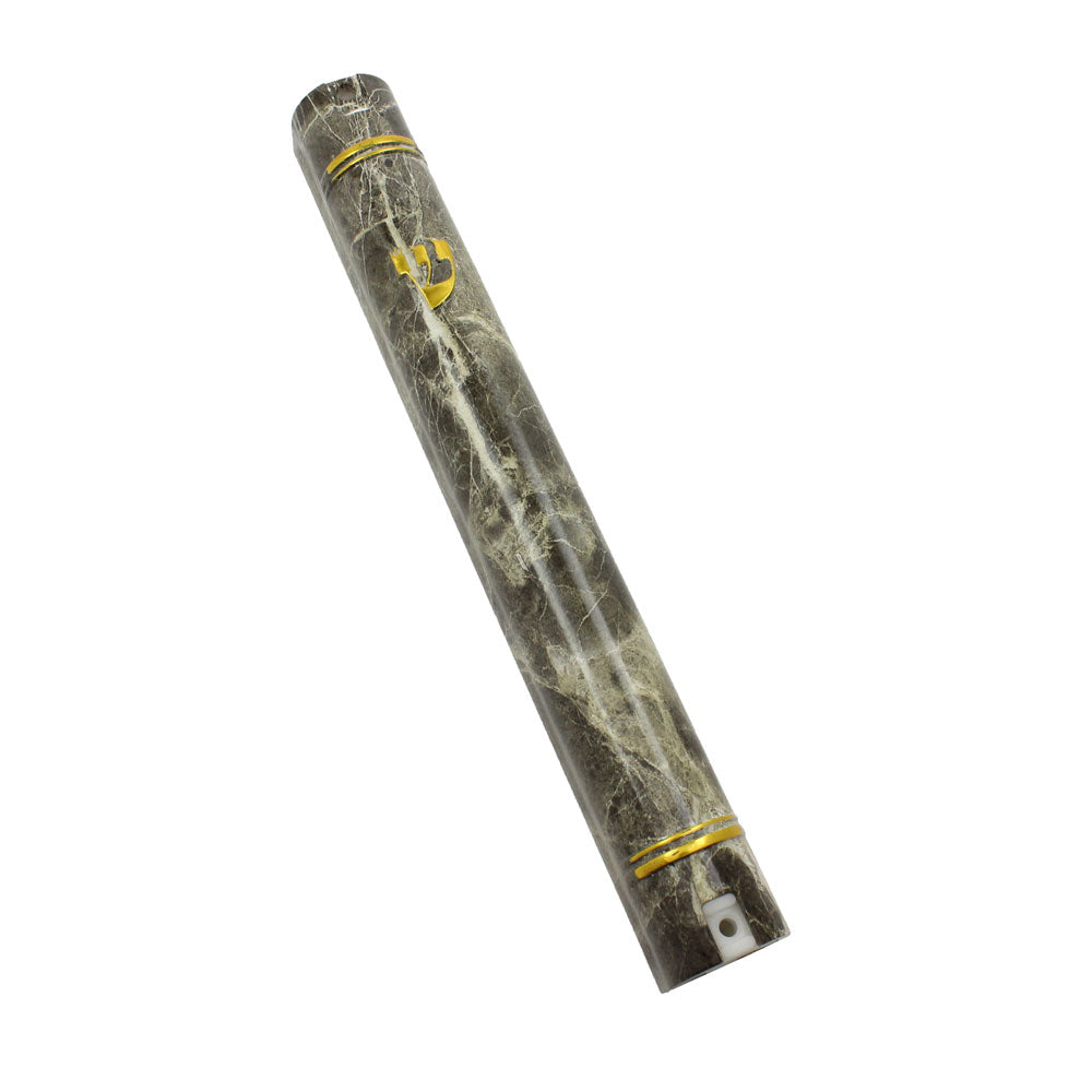 WP Plastic Mezuzah Case Black with Gold Shin