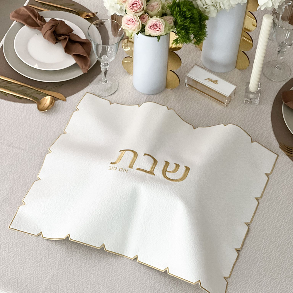 White Embroidered Leatherette Challah Cover