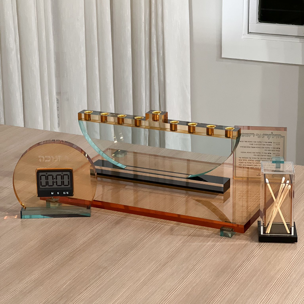 Teal & Amber Lucite Menorah