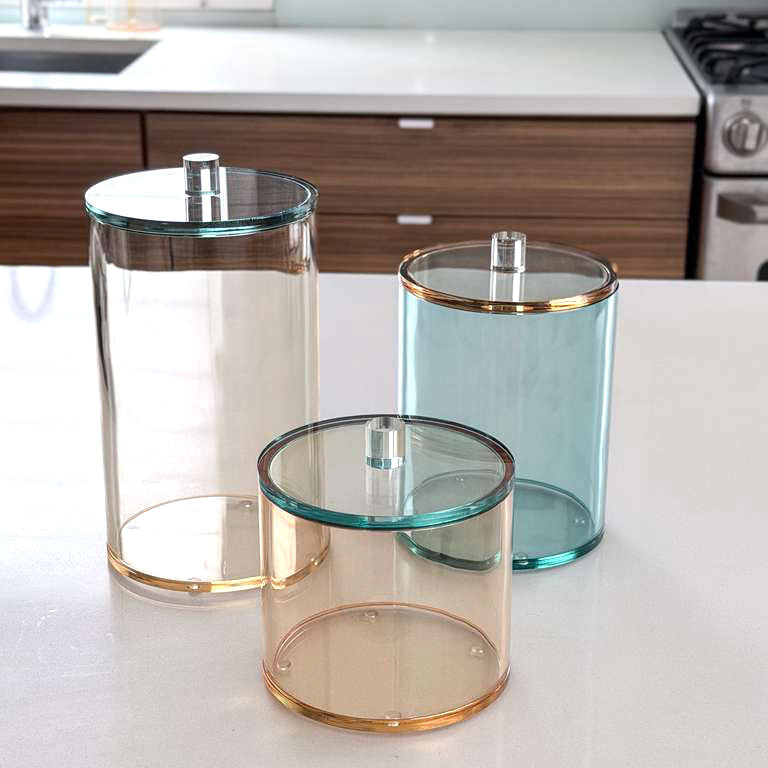 Amber Lucite Cookie Jars with Teal Lid
