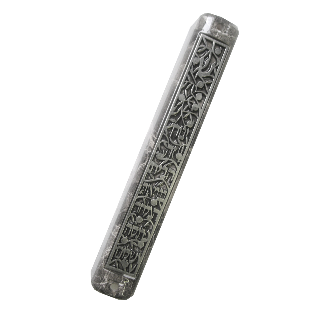 Slate Marble Mezuzha Case with Decorated Text On Metal Plate