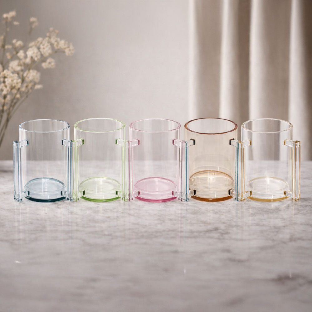 Amber Lucite Wash Cup with Teal Handles