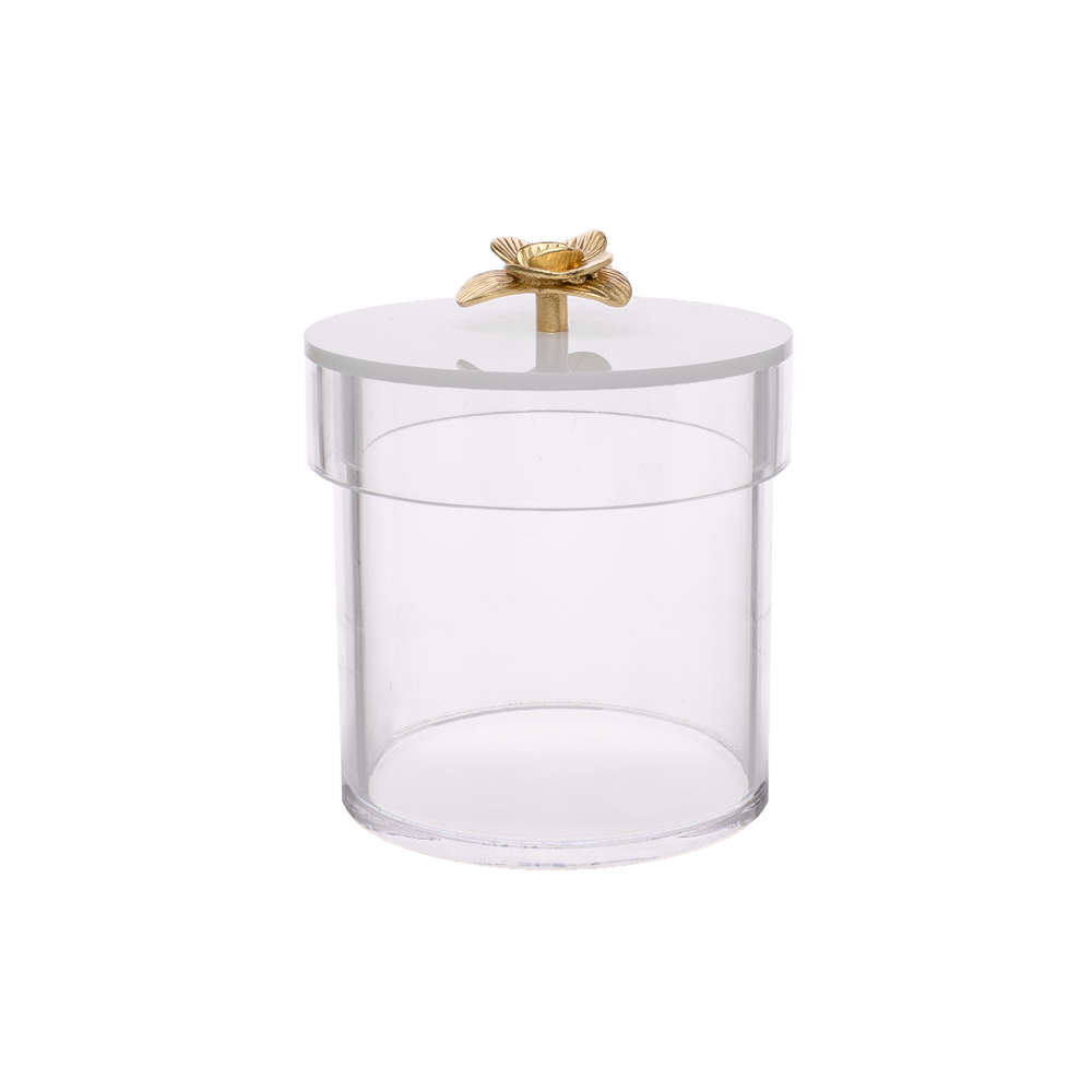 Caesarea Lucite Cookie Jar with Gold Flower Handle Large