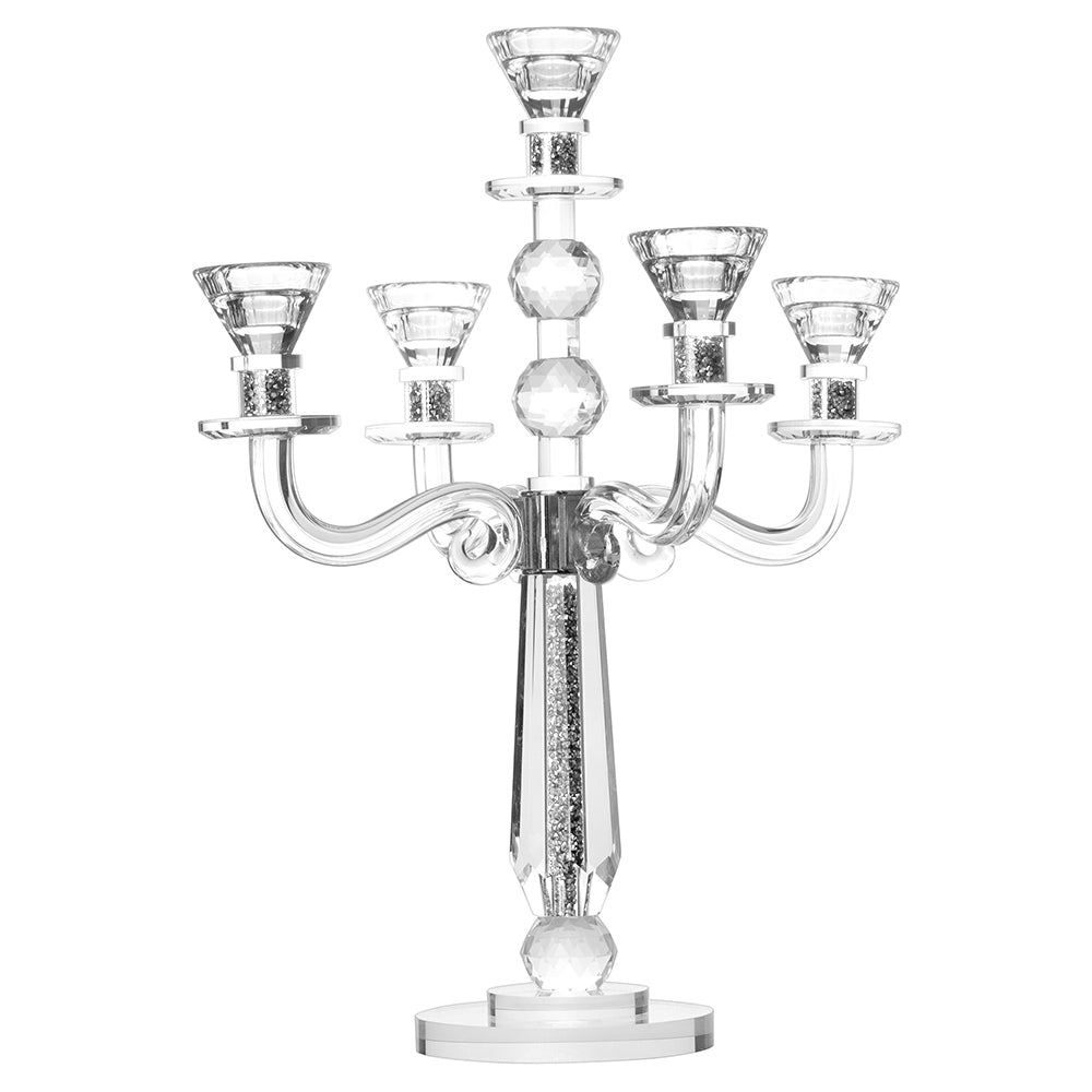 Crystal Candelabra with 5 Arms and Round Crystals in Center Stem