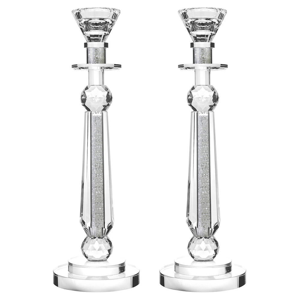Crystal Candlestick with Crushed Gemstones