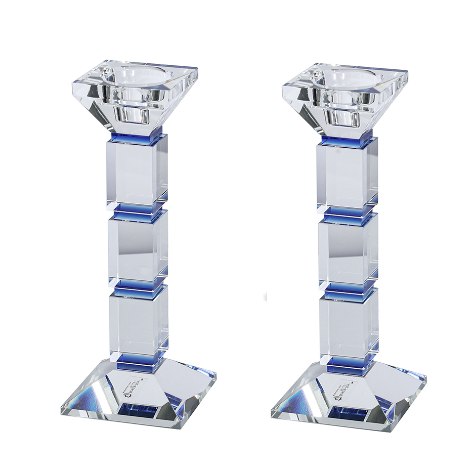 Crystal Candlesticks Square Design Set of 2 - Blue