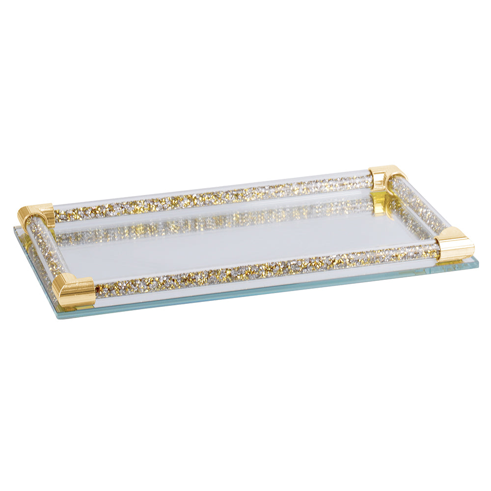 Crystal Mirror Tray with Inner Gemstones